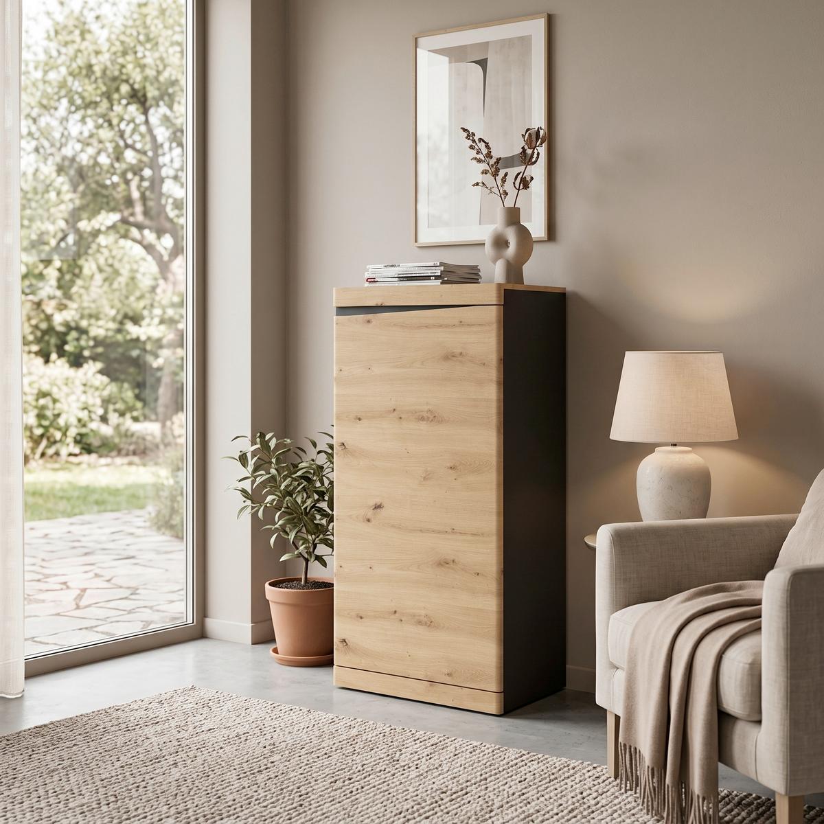 Kommode Turino B: 54 cm - Anthrazit/Eiche Artisan, Trend, Holzwerkstoff (54/122,8/39,9cm)