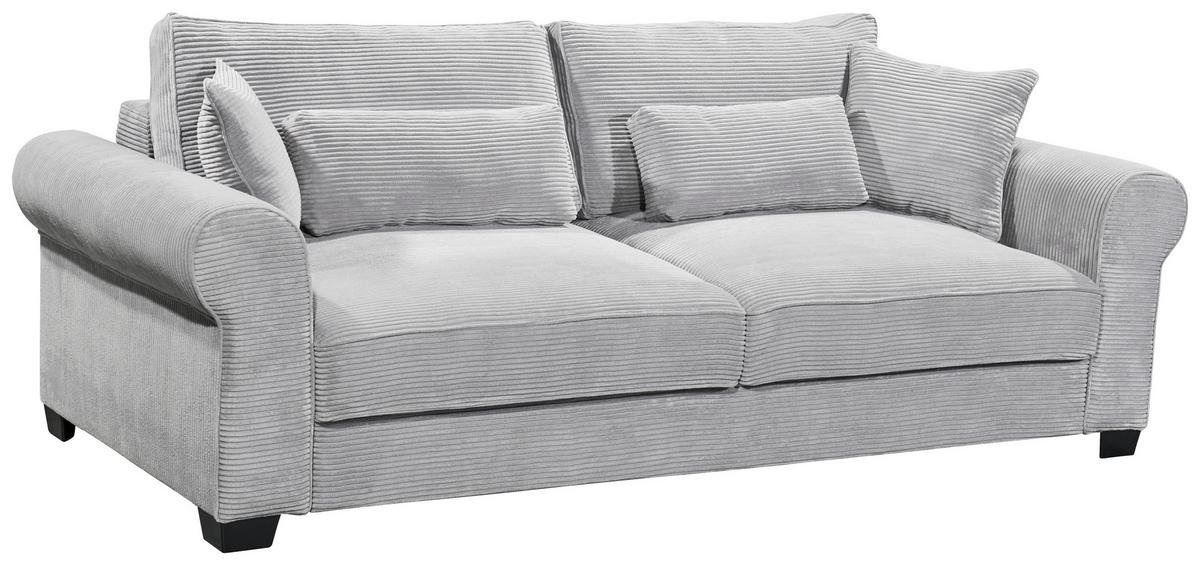 3-sitzer-sofa Mit Schlaf- Funktion Angelina Grau Kord - Schwarz/Grau, Basics, Textil (250/95/125cm) - MID.YOU