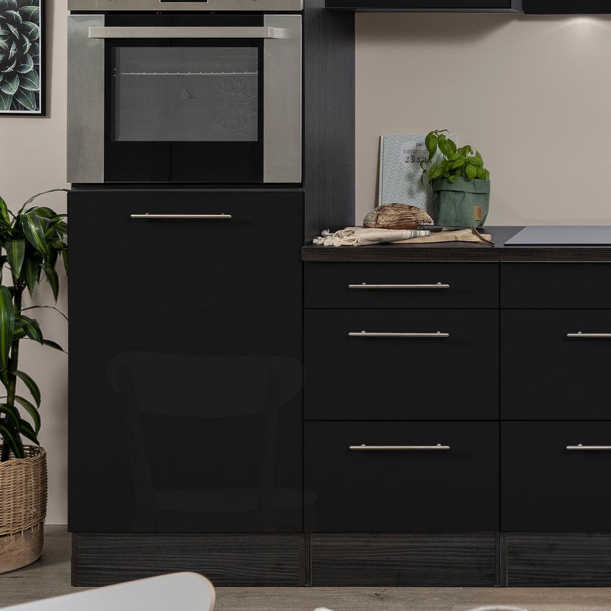 Küchenzeile mit Geräten 270 cm Schwarz Hochglanz - Eichefarben/Schwarz, Basics, Holzwerkstoff (270cm) - Respekta