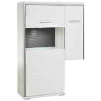 Highboard B: 94 cm Trento Grau/Silberfarben/Weiß - Weiß Hochglanz/Silberfarben, Design, Glas/Holzwerkstoff (94/137/38cm) - Livetastic