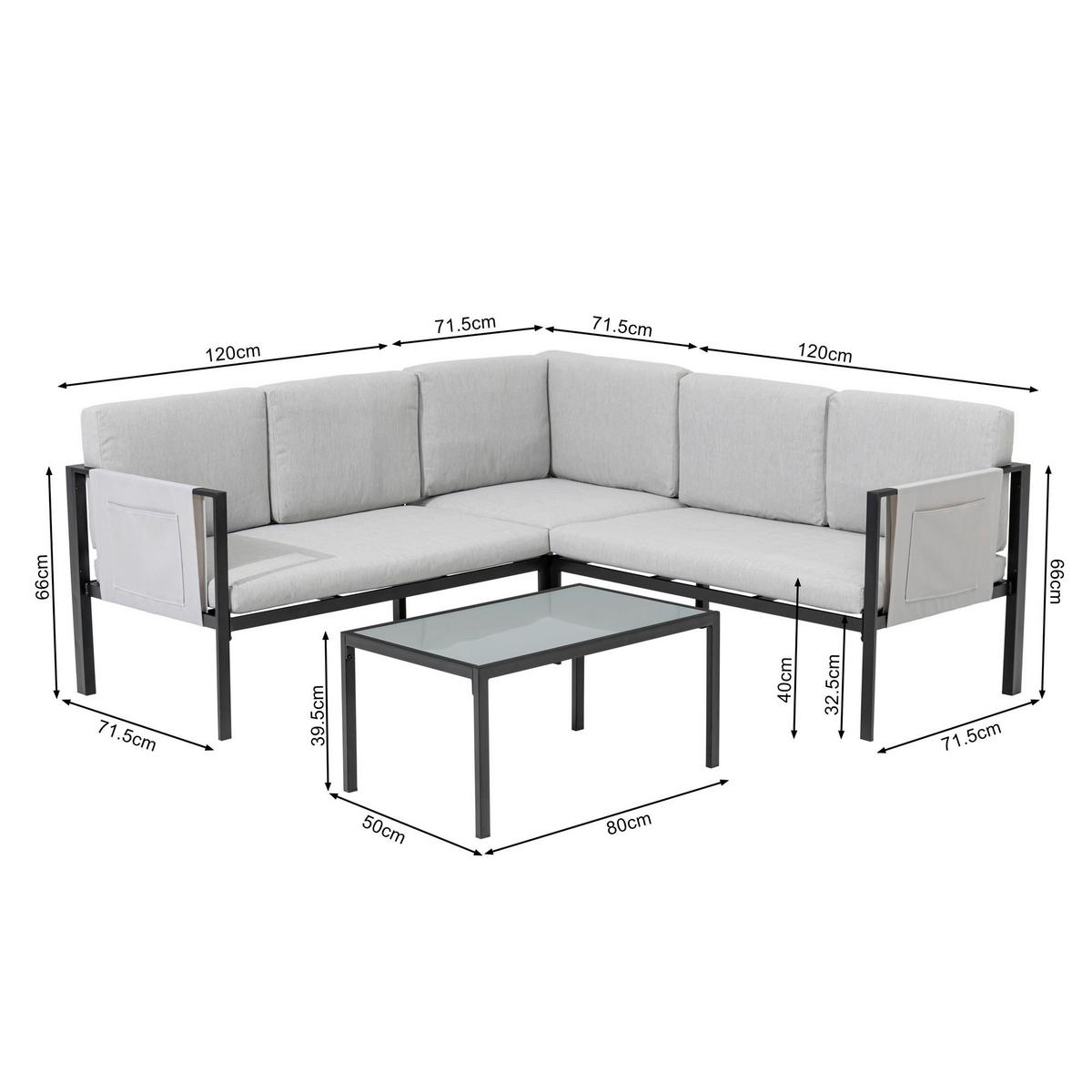 Loungegarnitur Kos - Anthrazit/Grau, MODERN, Textil/Metall - Gardenson