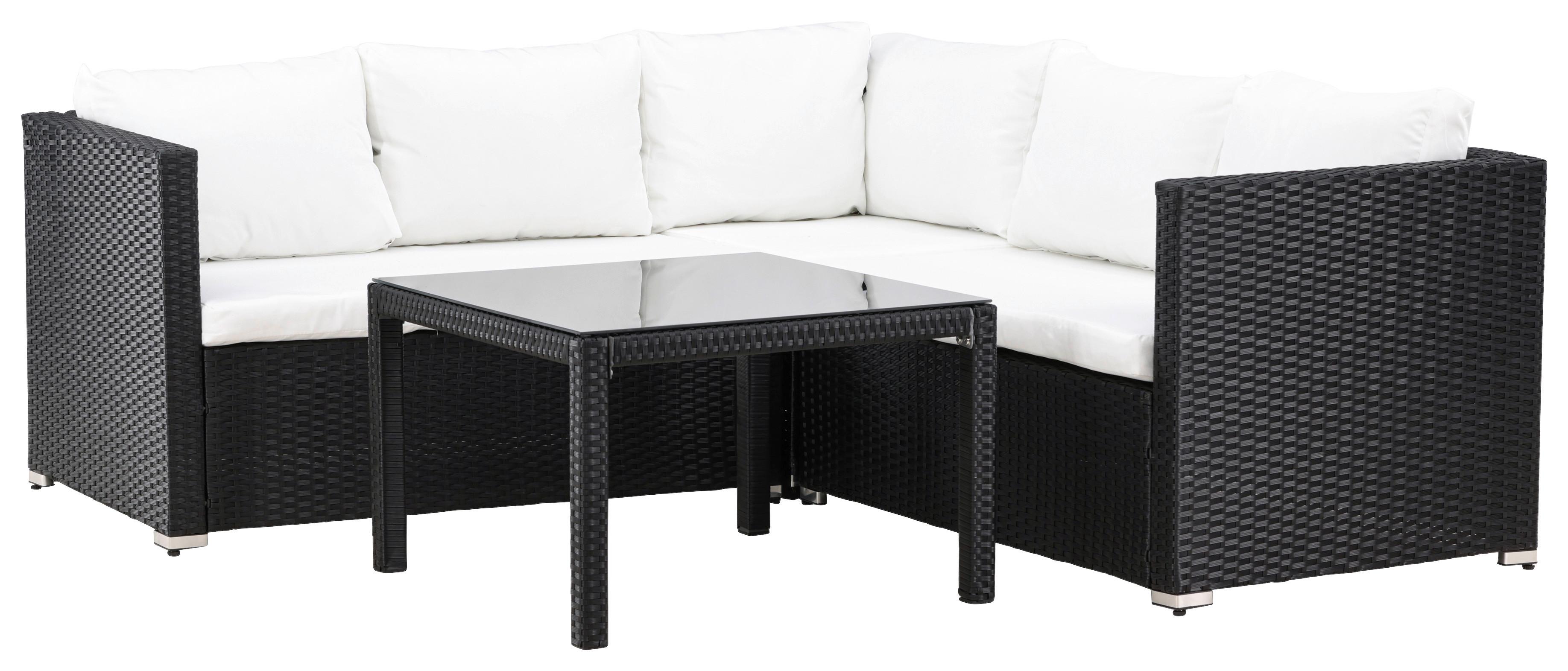 Loungegarnitur Kuba - Schwarz/Weiß, KONVENTIONELL, Glas/Kunststoff (59/180/64cm) - Gardenson