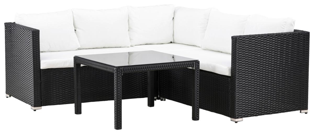 Loungegarnitur Kuba - Schwarz/Weiß, KONVENTIONELL, Glas/Kunststoff (59/180/64cm) - Gardenson