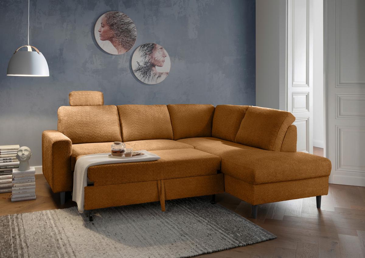 Eckschlafsofa Passione Goldfarben S: 242x200 Cm - Goldfarben/Schwarz, MODERN, Textil (242/200cm) - Livetastic