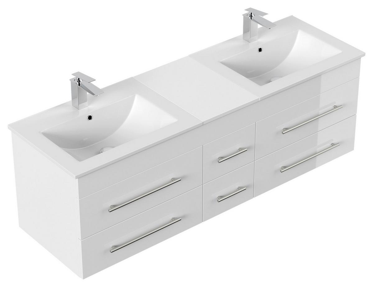 WASCHTISCHKOMBI Nero XL, Weiß HG B: 153 cm - Weiß Hochglanz/Weiß, Basics, Keramik/Holzwerkstoff (153cm) - MID.YOU