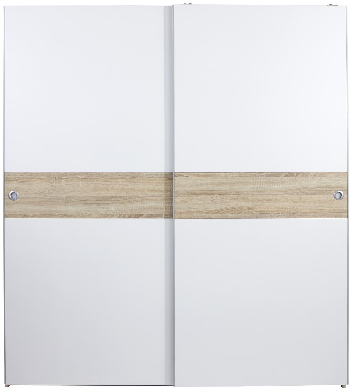 Schwebetürenschrank 170cm Wiki, Weiß/ Sonoma Eiche Dekor - Weiß/Sonoma Eiche, KONVENTIONELL, Holzwerkstoff (170/196/60cm) - MID.YOU