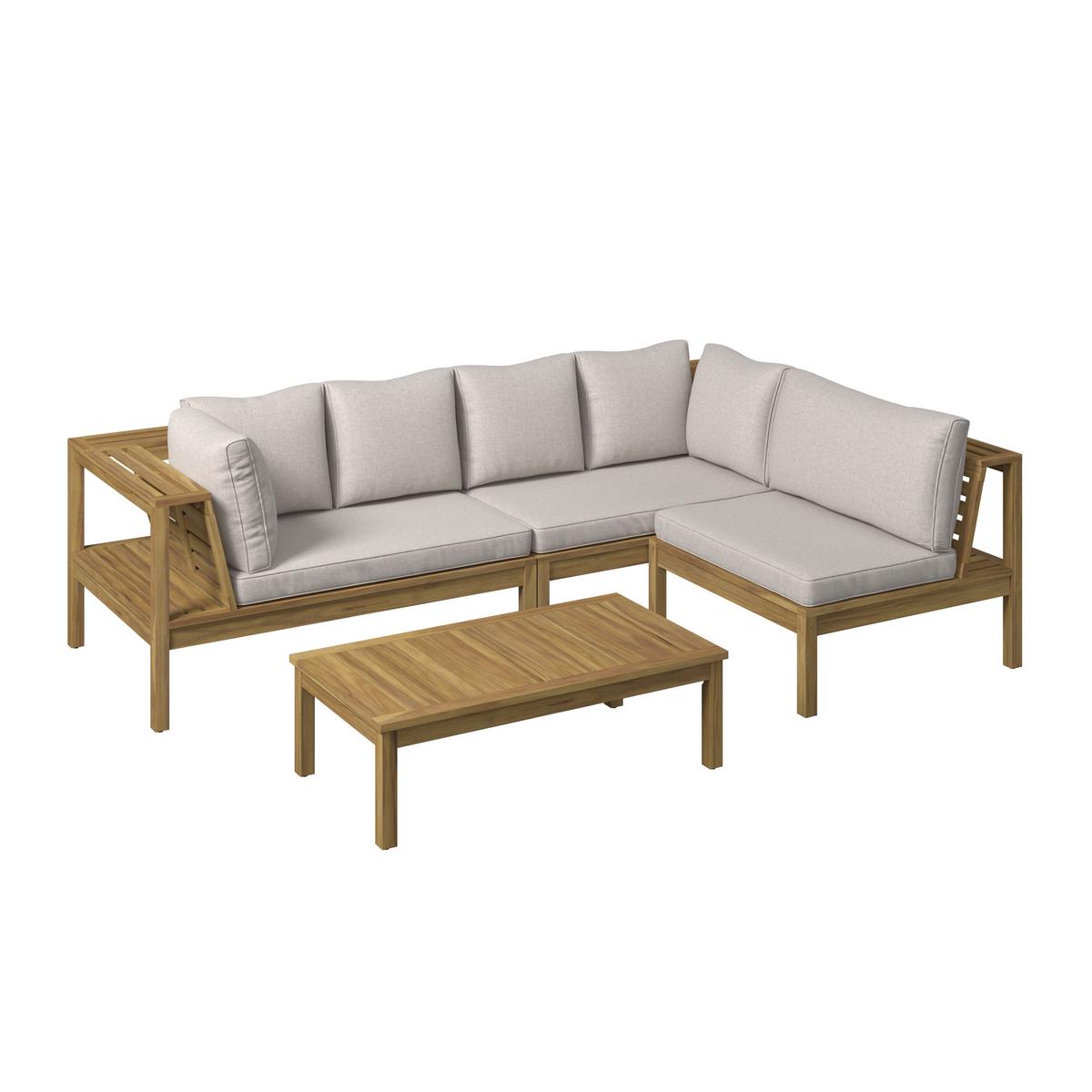 Loungegarnitur Graz - Grau/Akaziefarben, MODERN, Holz/Kunststoff (240/160cm) - Beldano
