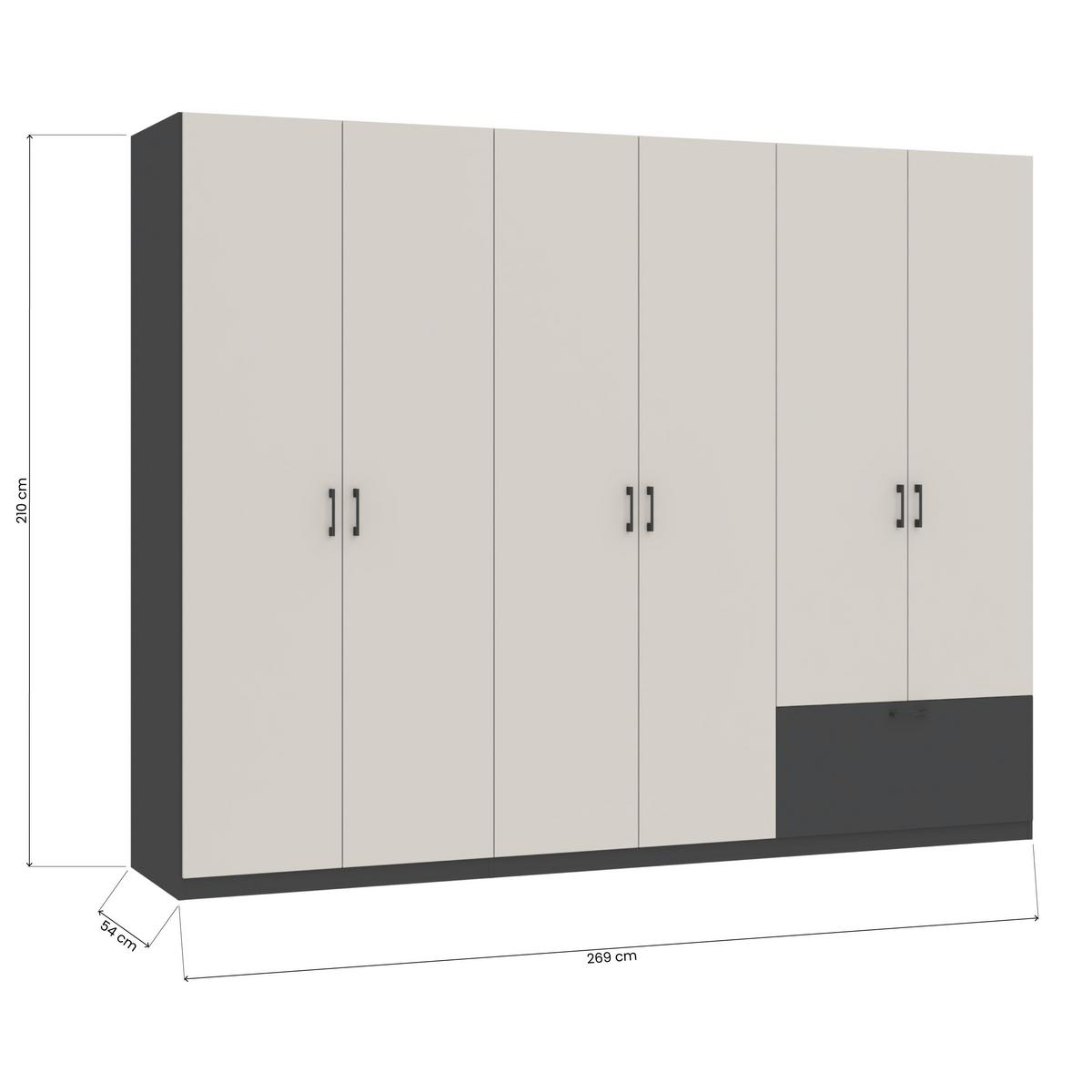 Drehtürenschrank Mit Schublade 269cm Mila Kaschmir/anthrazit - Kaschmir/Anthrazit, KONVENTIONELL, Holzwerkstoff (269/210/54cm)