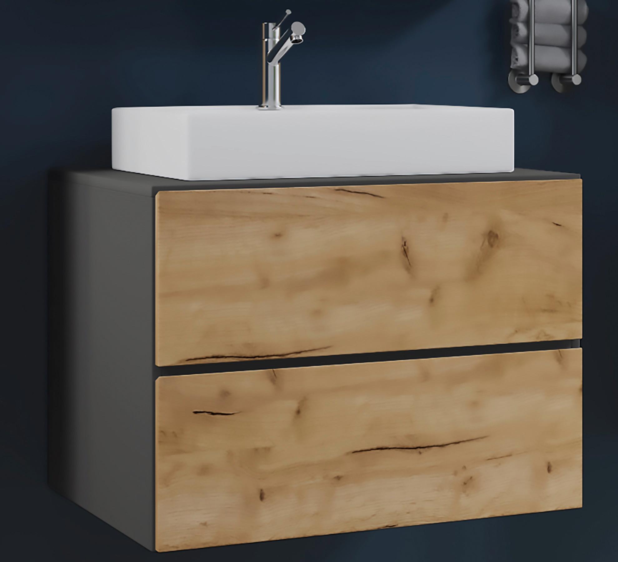 Waschbecken mit Unterschrank B: 80 cm Anthrazit - Honigeiche/Anthrazit, MODERN, Keramik/Holzwerkstoff (80/64,2/51,4cm) - MID.YOU