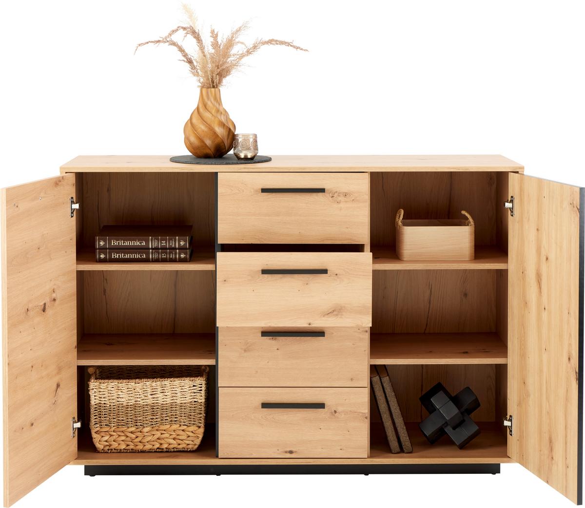 Kommode Lukas 2trg. Artisan Eiche Dekor B: 138,6cm - Schwarz/Eiche Artisan, Trend, Holzwerkstoff (138,6/95,4/40,2cm)