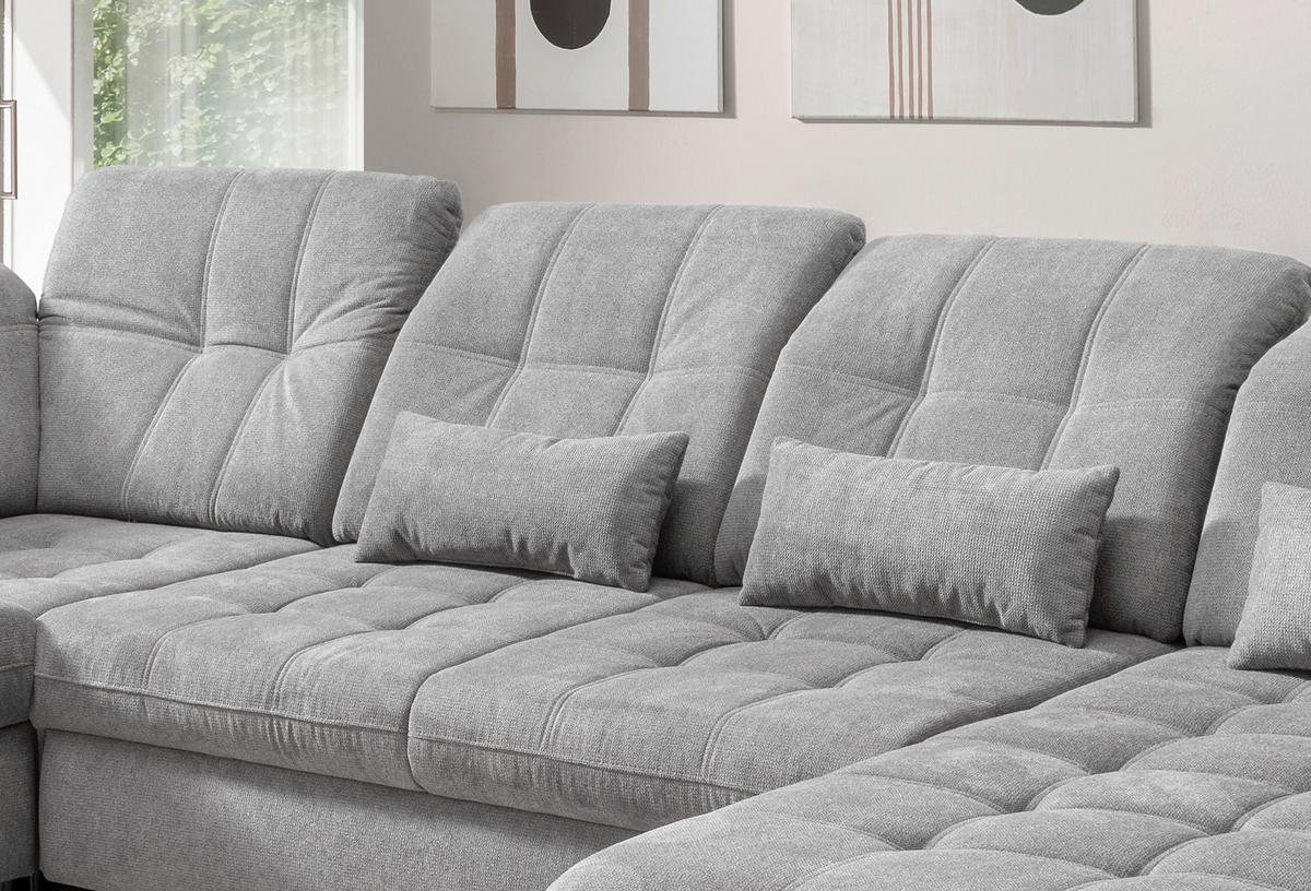 Wohnlandschaft Mit Bettkasten Rigatti Silberfarben B: 387 Cm - Silberfarben/Schwarz, MODERN, Textil (252/387/184cm) - Livetastic