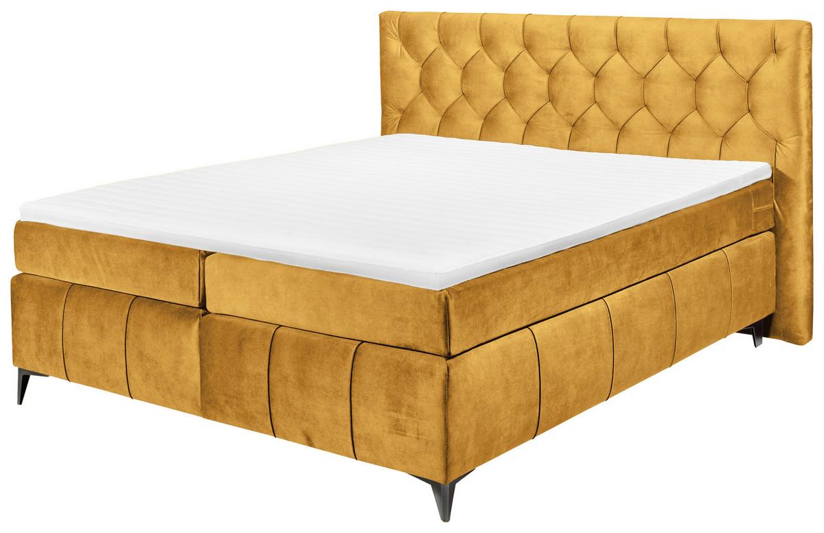 Boxspring posteľ Pembroke, 180x200, okrová - kari žltá, Design, kompozitné drevo/textil (180/200cm)