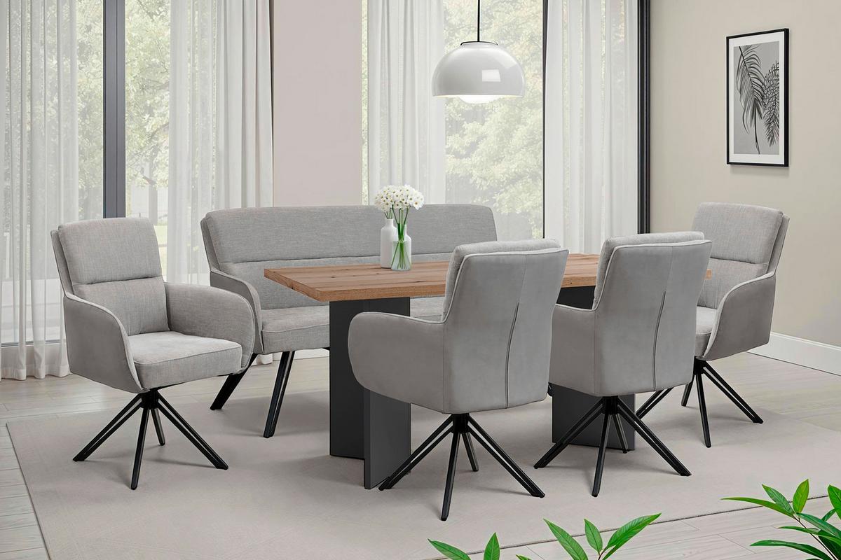 Sitzbank Tino - Hellgrau/Schwarz, MODERN, Textil/Metall (160/94/67cm) - MID.YOU