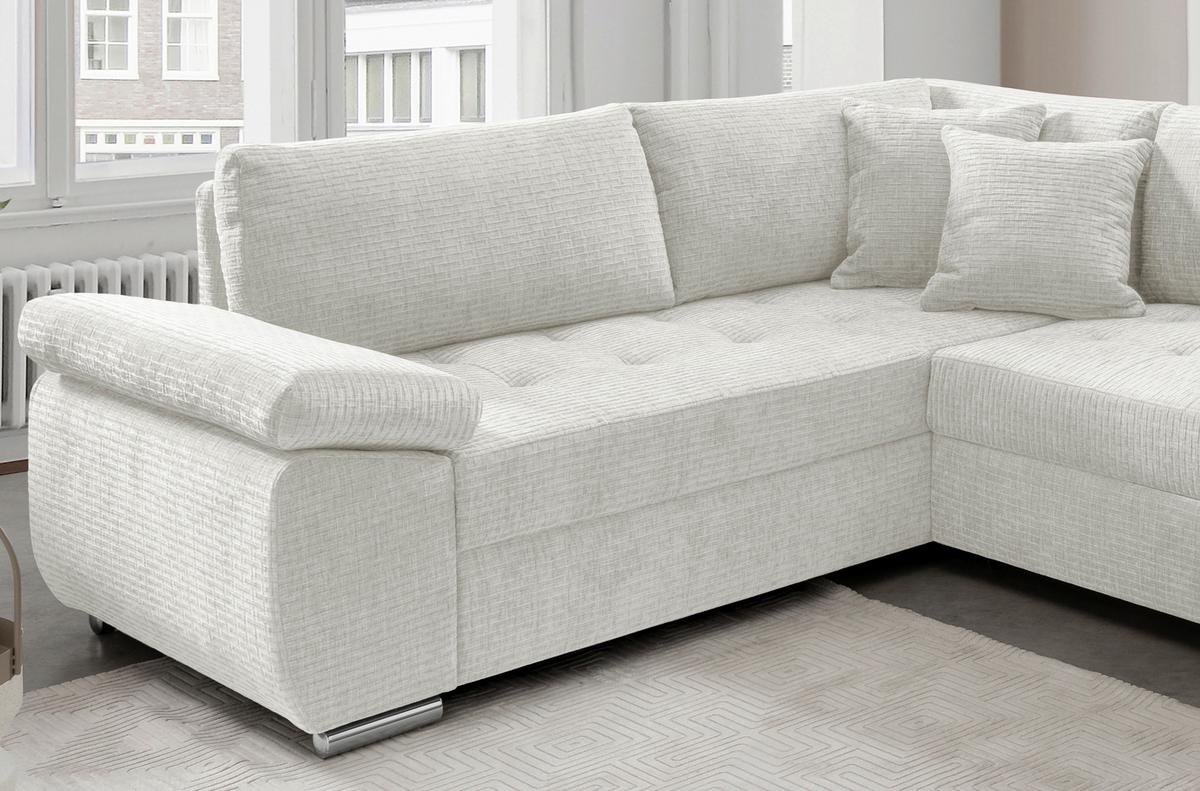 Wohnlandschaft Terana Creme mit Schlaffunktion, Mikrofaser - Chromfarben/Creme, KONVENTIONELL, Textil (219/305/157cm) - Livetastic