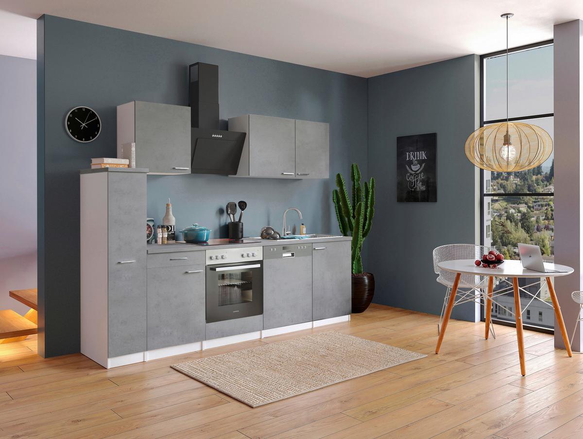 Küchenblock Malia B: 250 cm Grau, mit Geräte - Weiß/Grau, Basics, Holzwerkstoff (250cm) - Respekta