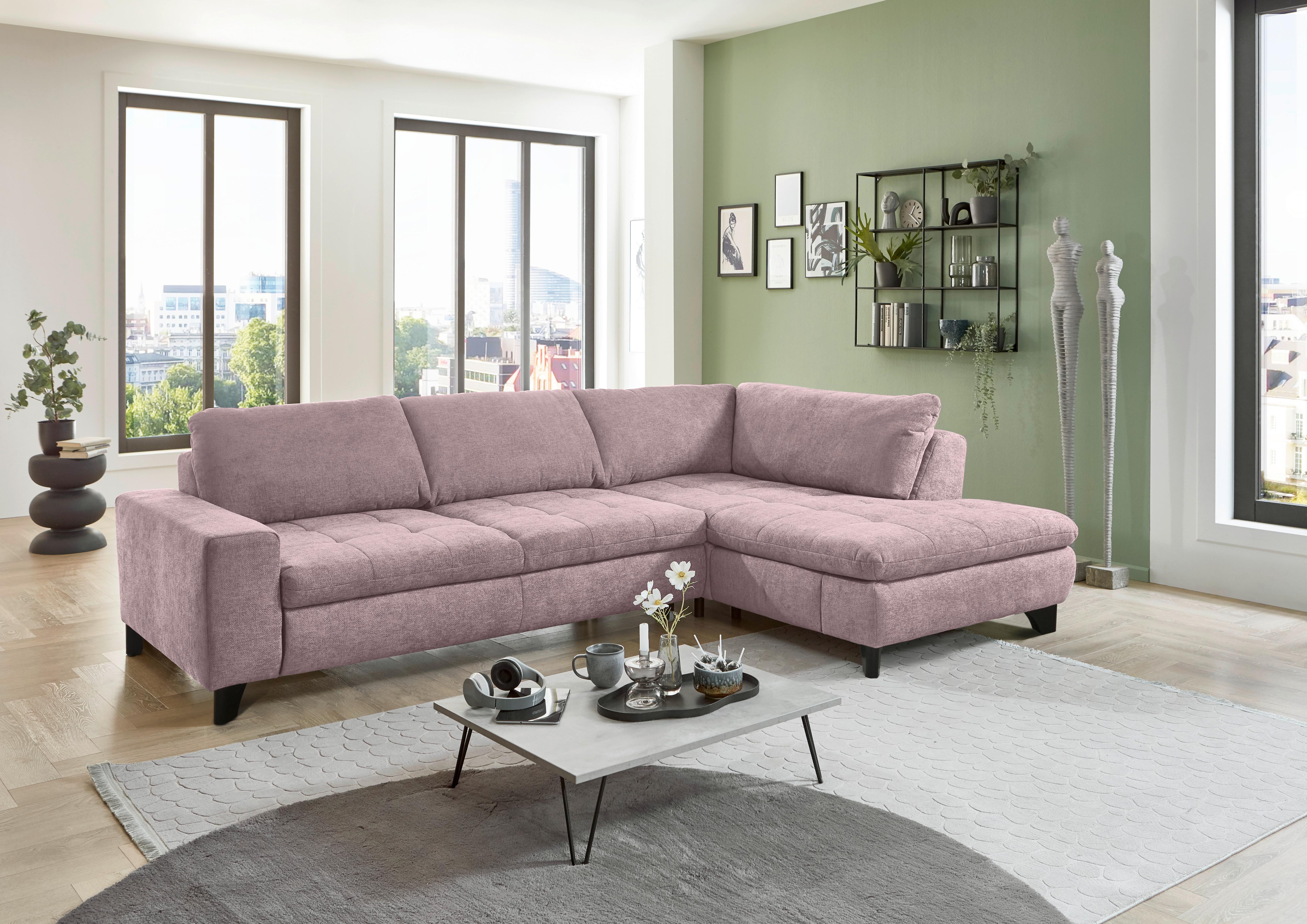 Rohová sedačka LANDO, pravá, růžová žinylka PIA,bez funkcí - růžová/černá, Moderní, kov/textil (289/197cm) - Premium Living