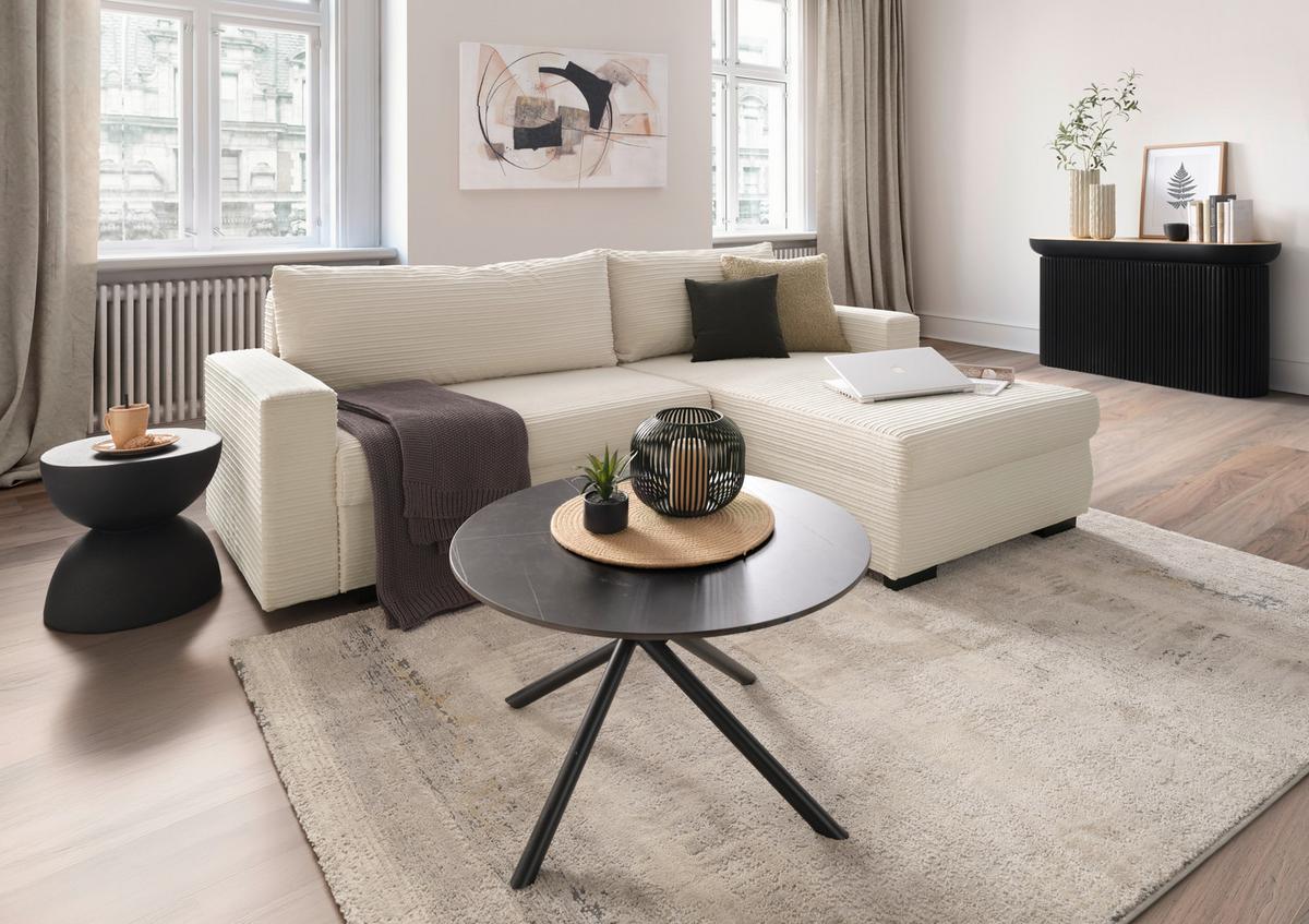 Rohová sedačka GENEVE, obojstranná, béžový menčester - čierna/béžová, Konventionell, textil/plast (225/86/167cm) - Mömax