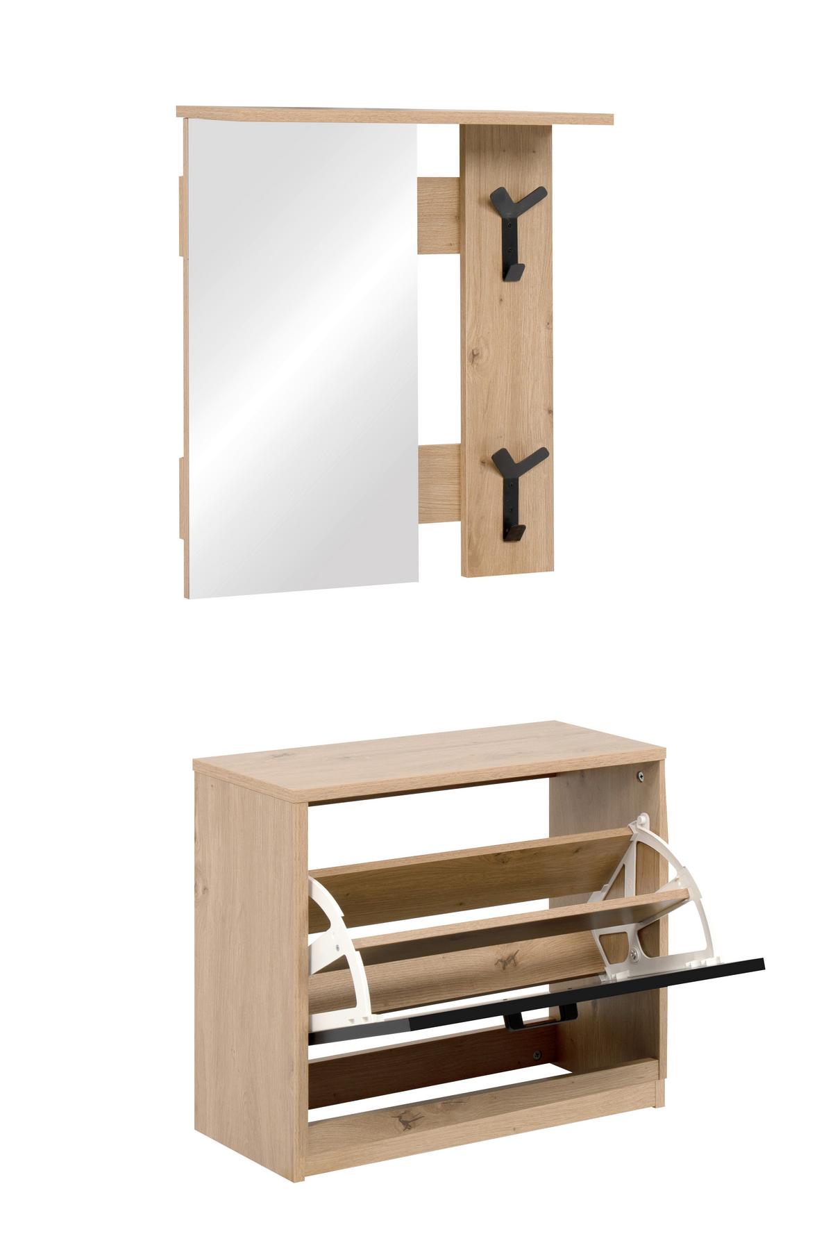 Garderobe Limone Eiche Artisan/Schwarz B: 56cm - Schwarz/Eiche Artisan, Design, Glas/Holzwerkstoff (56/180/24,5cm)