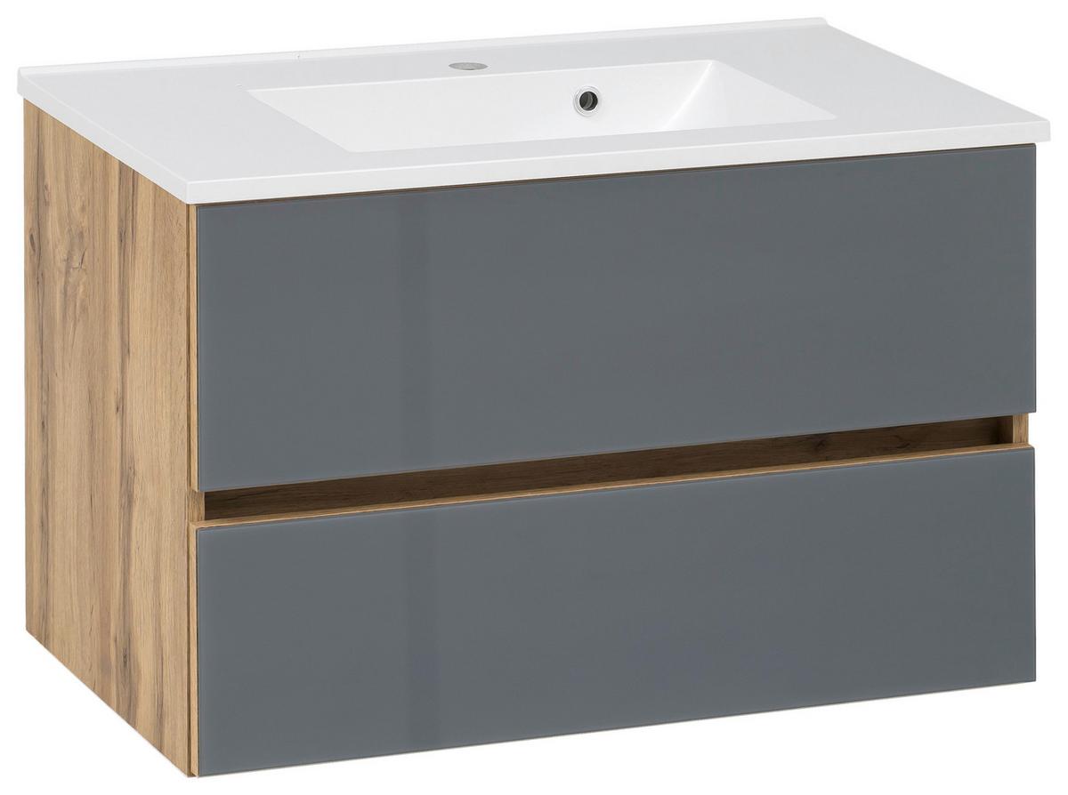 Badmöbel-set 4-tlg. Inkl. Led Helsinki, Grau/eiche - Eichefarben/Weiß, KONVENTIONELL, Glas/Holzwerkstoff (120cm) - Held