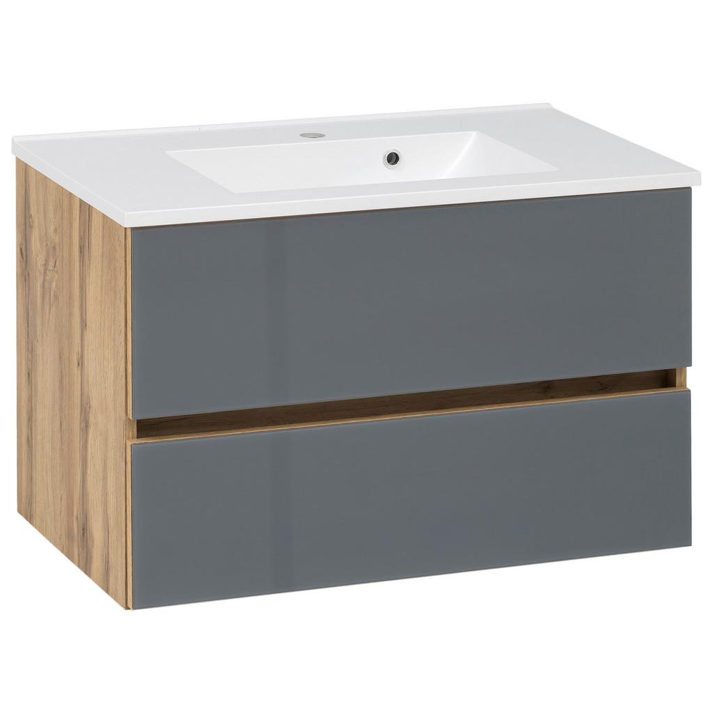 Waschbecken Mit Unterschrank B: 80 Cm Grau/eiche Dekor
