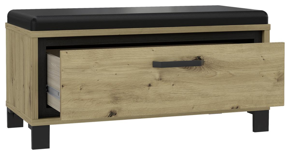 Garderobenbank Trondheim B: 89,1 cm Eiche/Schwarz - Eichefarben/Schwarz, Basics, Holzwerkstoff/Kunststoff (89,1/44,7/41,5cm) - Livetastic