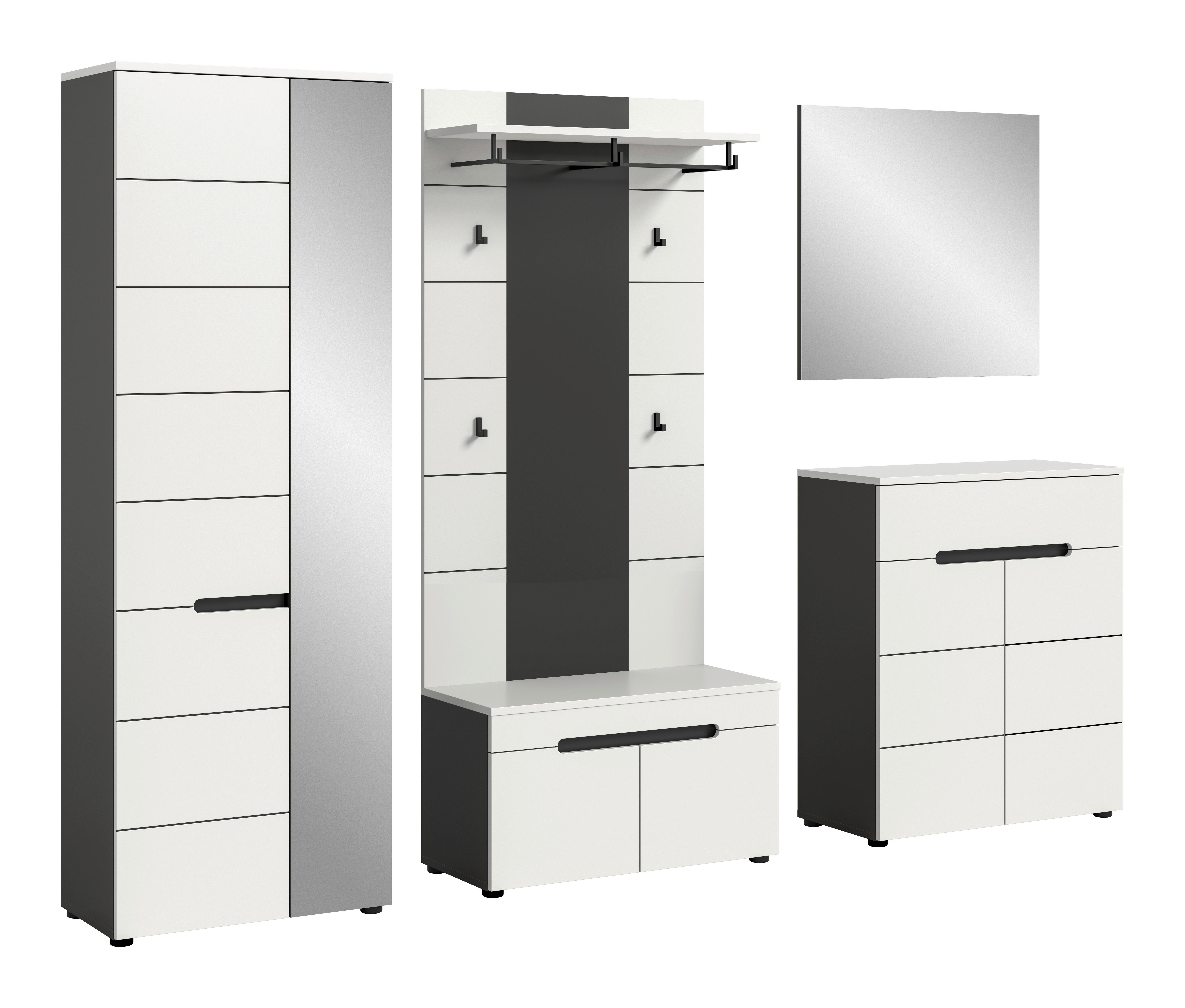 Garderobe Canu 5-Teilig Grau/Weiß B: 255 cm - Weiß/Grau, Design, Holzwerkstoff (255/190/37cm) - Livetastic