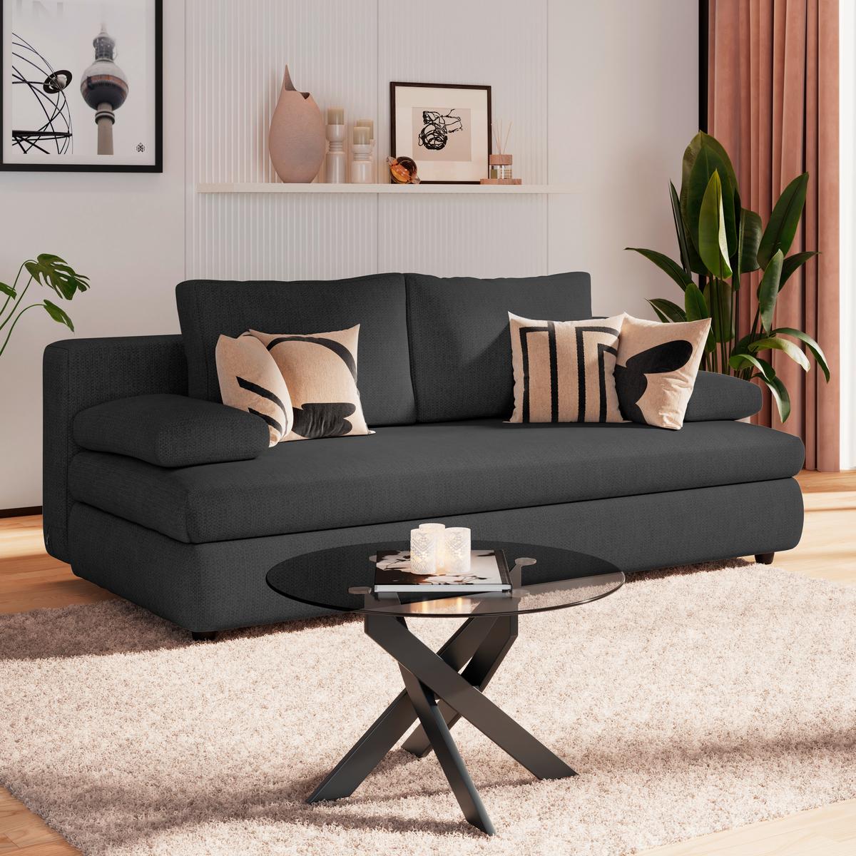 3-Sitzer-Sofa Mit Schlaffunktion Olso Schwarz - Schwarz, Trend, Holz/Kunststoff (205/72/100cm)