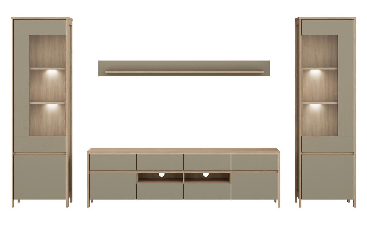 Wohnwand Stranda Eukalyptusfarben B: 339cm - Eichefarben/Eukalyptusholzfarben, Design, Holzwerkstoff (339/195/39cm) - MID.YOU
