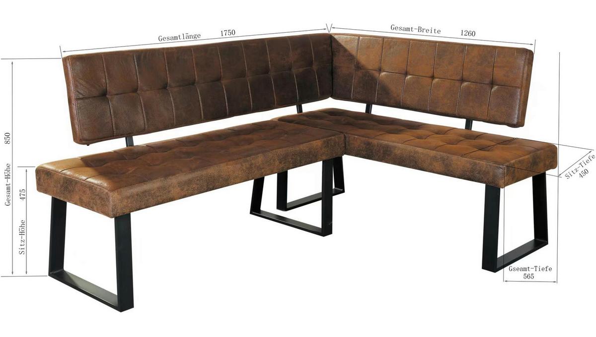 Eckbank Lavik Webstoff Braun 185x134 Cm - Schwarz/Braun, MODERN, Textil/Metall (185/134cm) - MID.YOU
