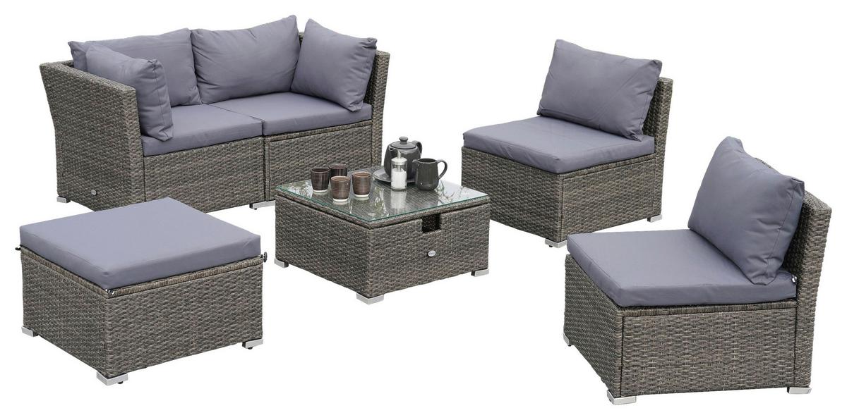 Loungegarnitur 14-tlg Malaga Grau - Grau, KONVENTIONELL, Glas/Kunststoff (190/40/181cm) - Gardenson