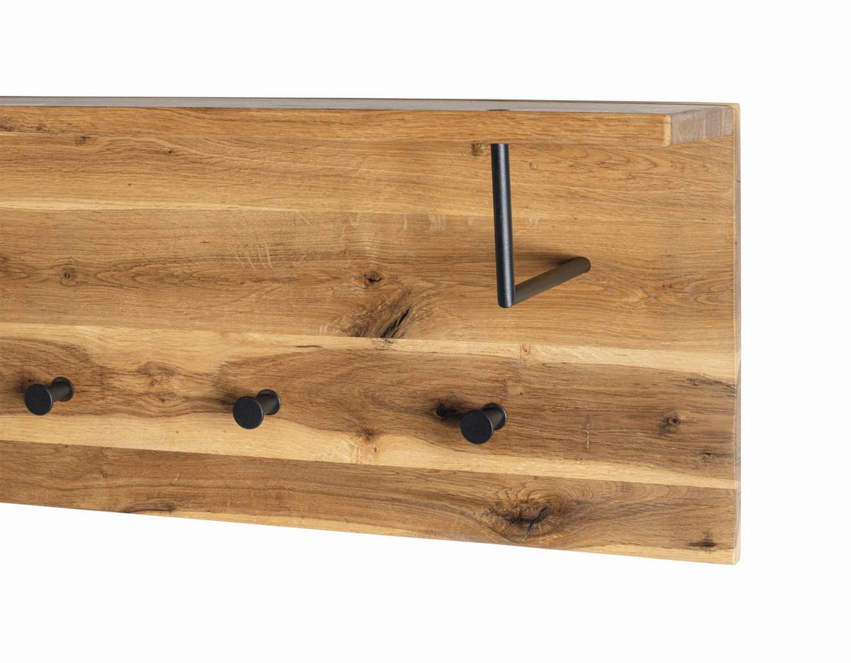 Garderobenpaneel Eiche Massiv Hutablage 4 Haken B: 80 cm - Eichefarben/Schwarz, Basics, Holz/Metall (80/30/20cm)