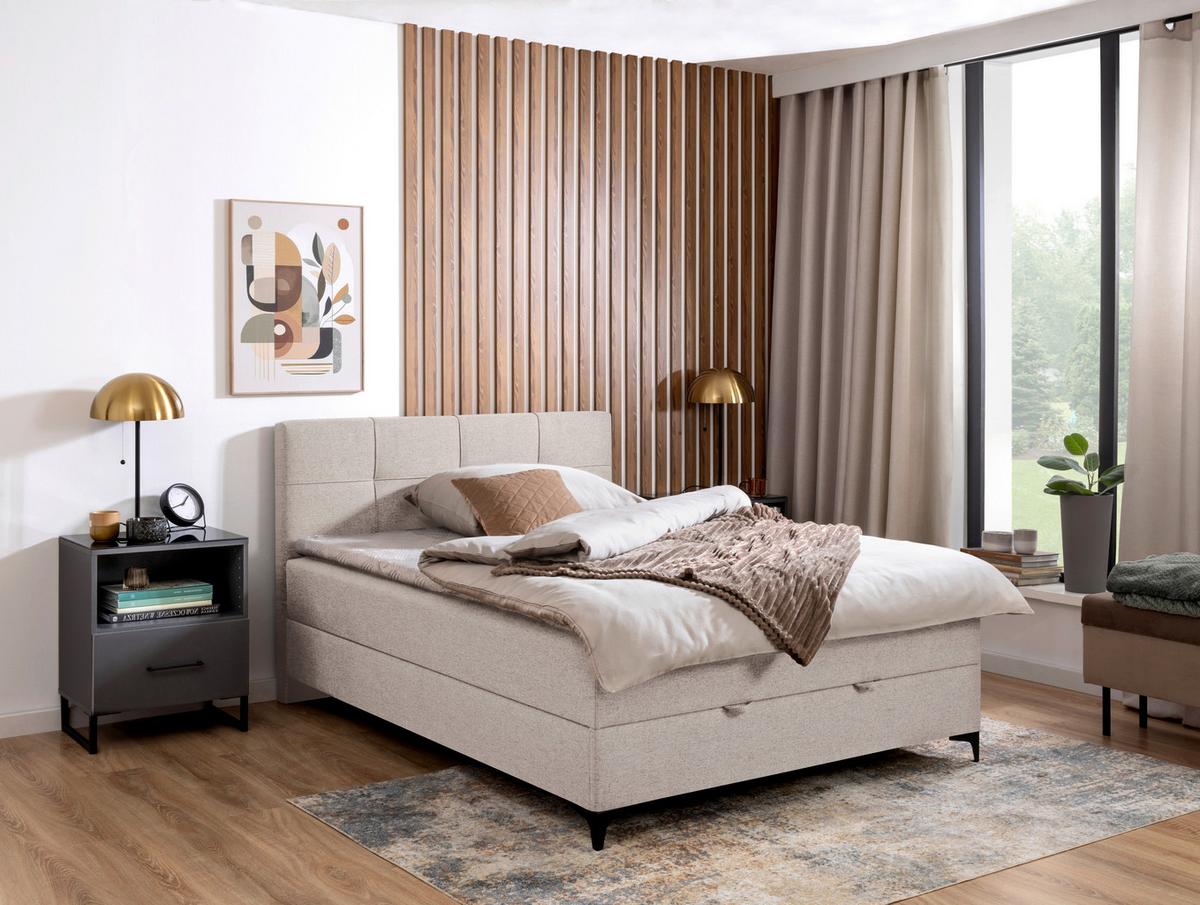 Polsterbett mit Matratze 100x200 Freddie Beige - Beige/Schwarz, KONVENTIONELL, Textil (100/200cm)