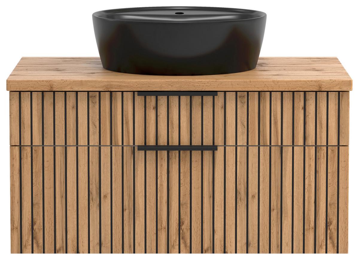 Waschbecken Mit Unterschrank Chester B: 80 Cm - Eiche Wotan/Schwarz, MODERN, Holzwerkstoff/Stein (80cm) - Held