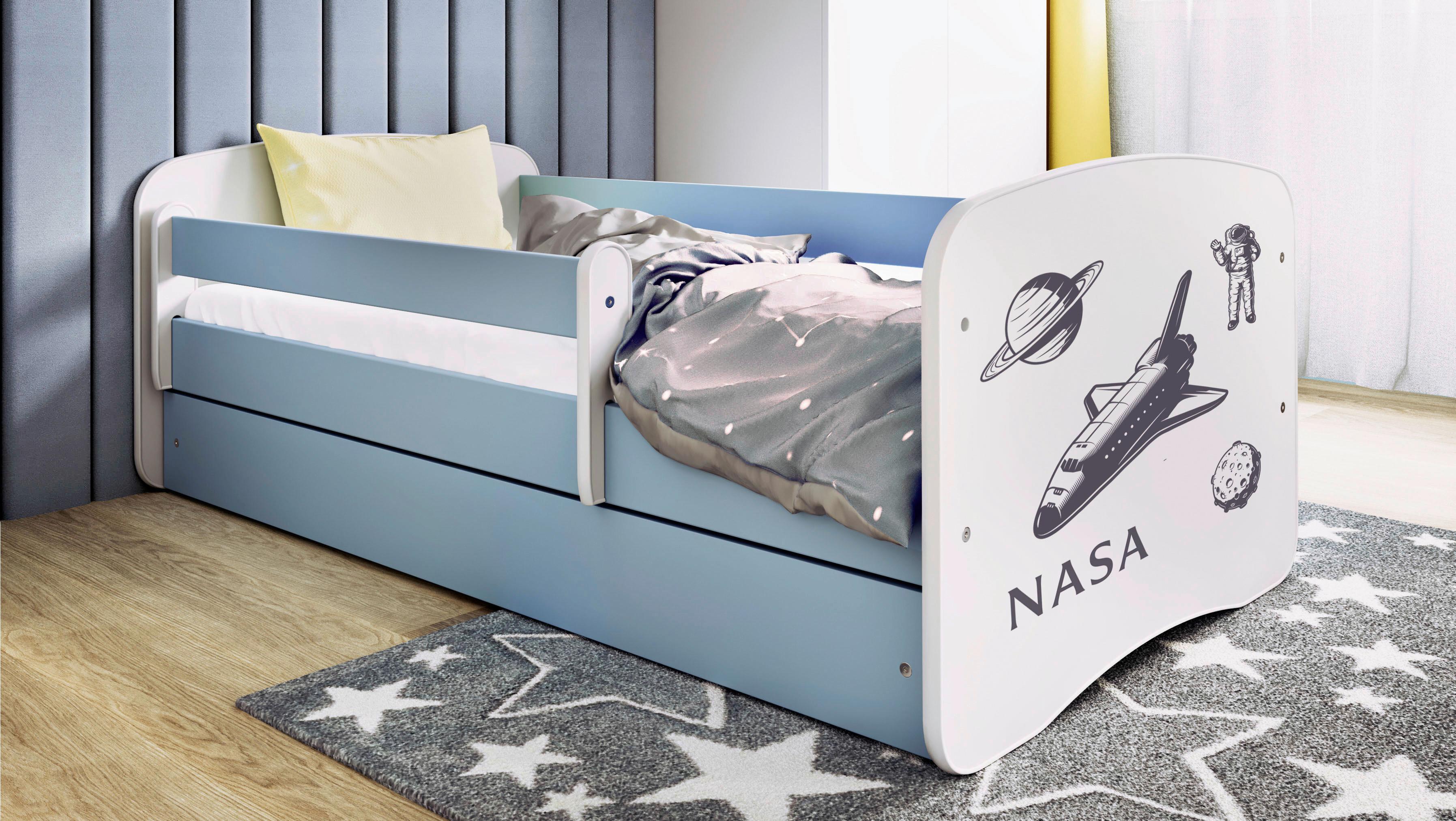 Kinder-/Juniorbett Babydreams Blau/Weiß B: 80cm - Blau/Birkefarben, MODERN, Holz/Holzwerkstoff (80/160cm) - MID.YOU