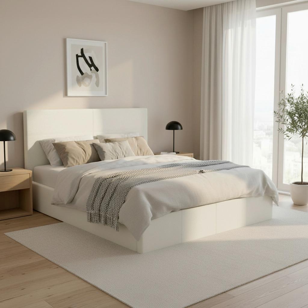 Čalúnená posteľ YARA 180x200 cm, biela - čierna/slonovinová, Modern, kov/drevo (180/200cm) - Bessagi Home