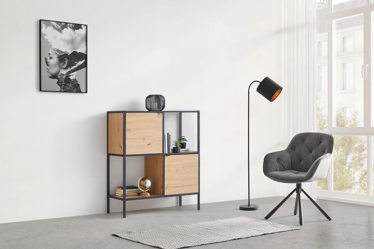 REGÁL QUEENS -EXKLUSIV- - čierna/prírodná farba, Modern, kov/kompozitné drevo (90/106/40cm) - Mömax