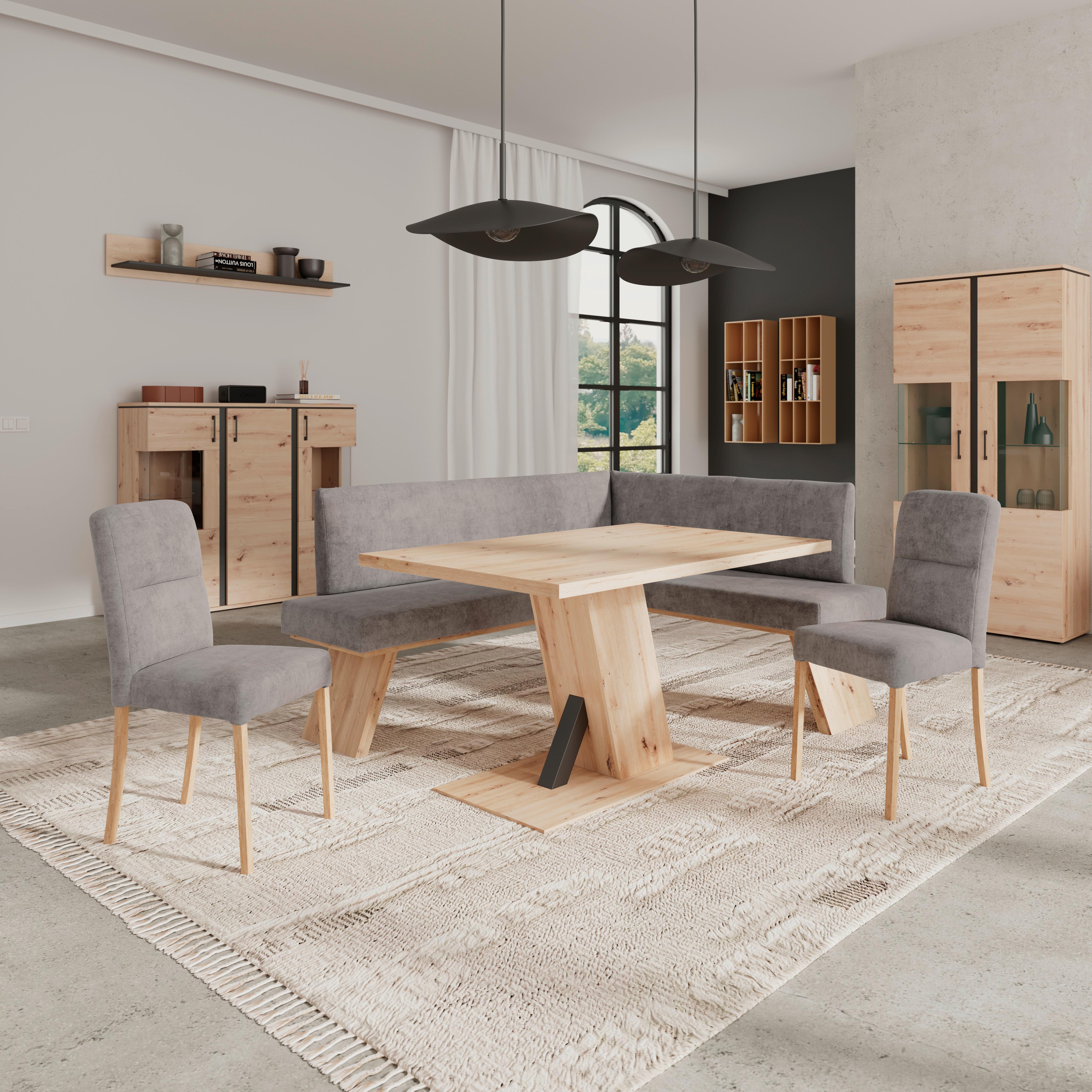 Eckbank Emma Ii Webstoff Grau, B: 185 Cm - Eichefarben/Grau, KONVENTIONELL, Holzwerkstoff/Textil (185/150cm)