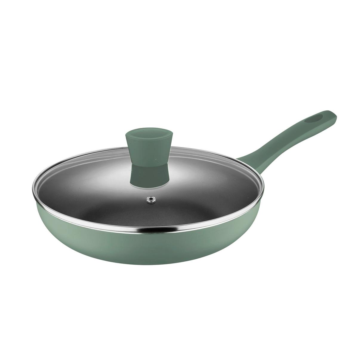 Pfannenset Salbeigrün, Schwarz 4-Teilig - Salbeigrün/Schwarz, Basics, Glas/Metall (47/28/15.5cm)