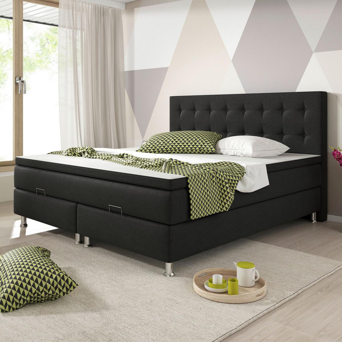 Boxspringbett mit Topper 180x200 cm Köln-Bk - Silberfarben/Schwarz, KONVENTIONELL, Textil (180/115/210cm) - MID.YOU