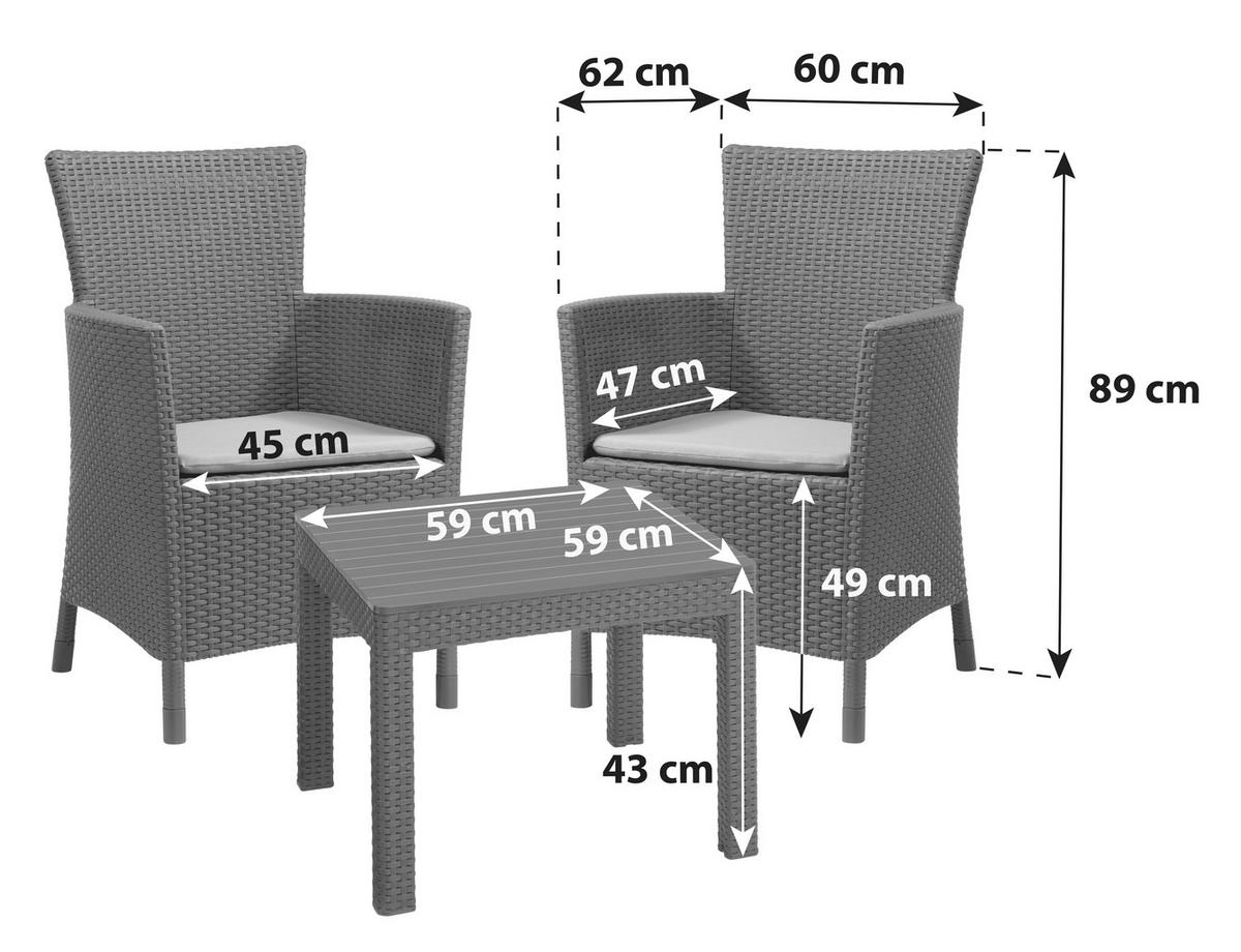 Balkonmöbel Set Rosario Aus Polyrattan Mit Kissen - Hellgrau/Graphitfarben, MODERN, Kunststoff - Keter