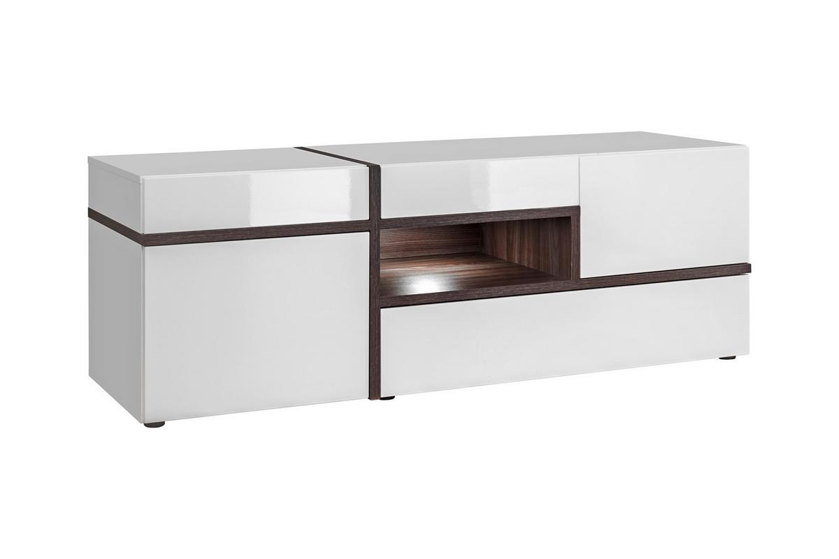 Obývací stěna CROSS, vysoce lesklá bílá - bílá/barvy jilmu, Moderní, kompozitní dřevo/plast (330/195/50cm) - Premium Living