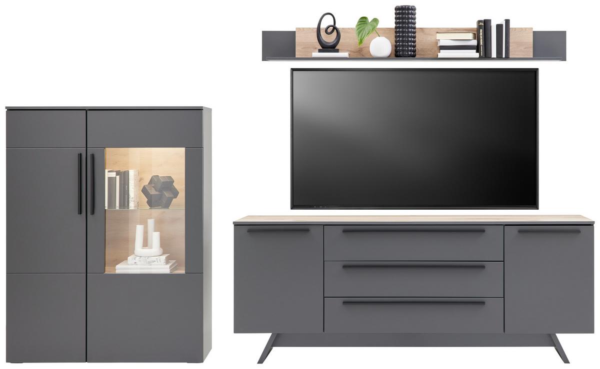 TV-Element Atlanta B: 200,1 cm Grau/Eiche Dekor - Eichefarben/Grau, MODERN, Holzwerkstoff (200,1/80,2/46,2cm)