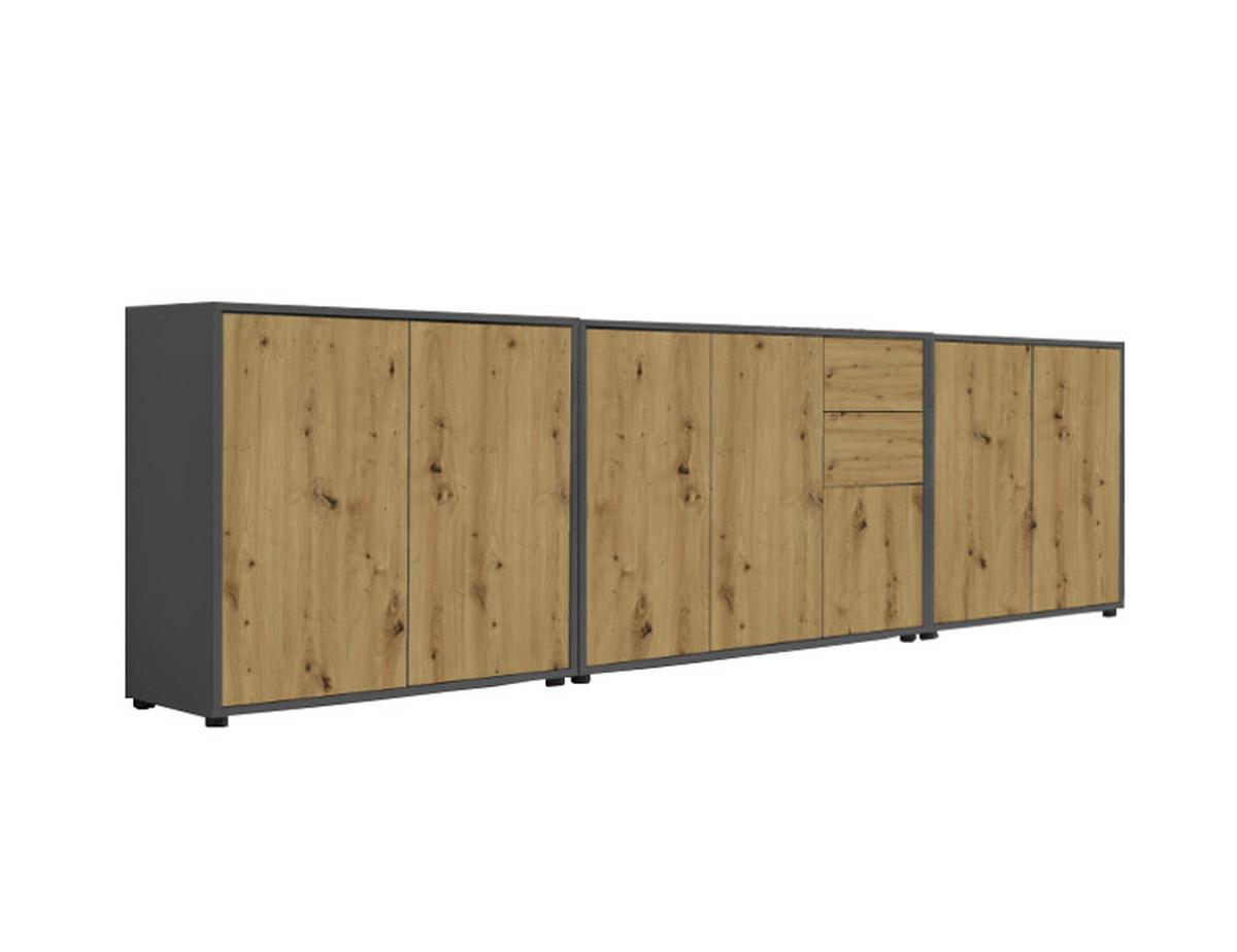 Sideboard Mailand Anthr./eiche Dekor B: 263,5cm - Anthrazit/Schwarz, MODERN, Holzwerkstoff (263,5/73/33cm) - MID.YOU