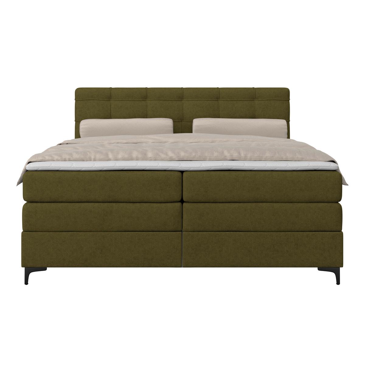 Boxspringbett MITTO Moosgrün 180x200 cm - Schwarz/Grün, KONVENTIONELL, Textil/Metall (180/200cm)
