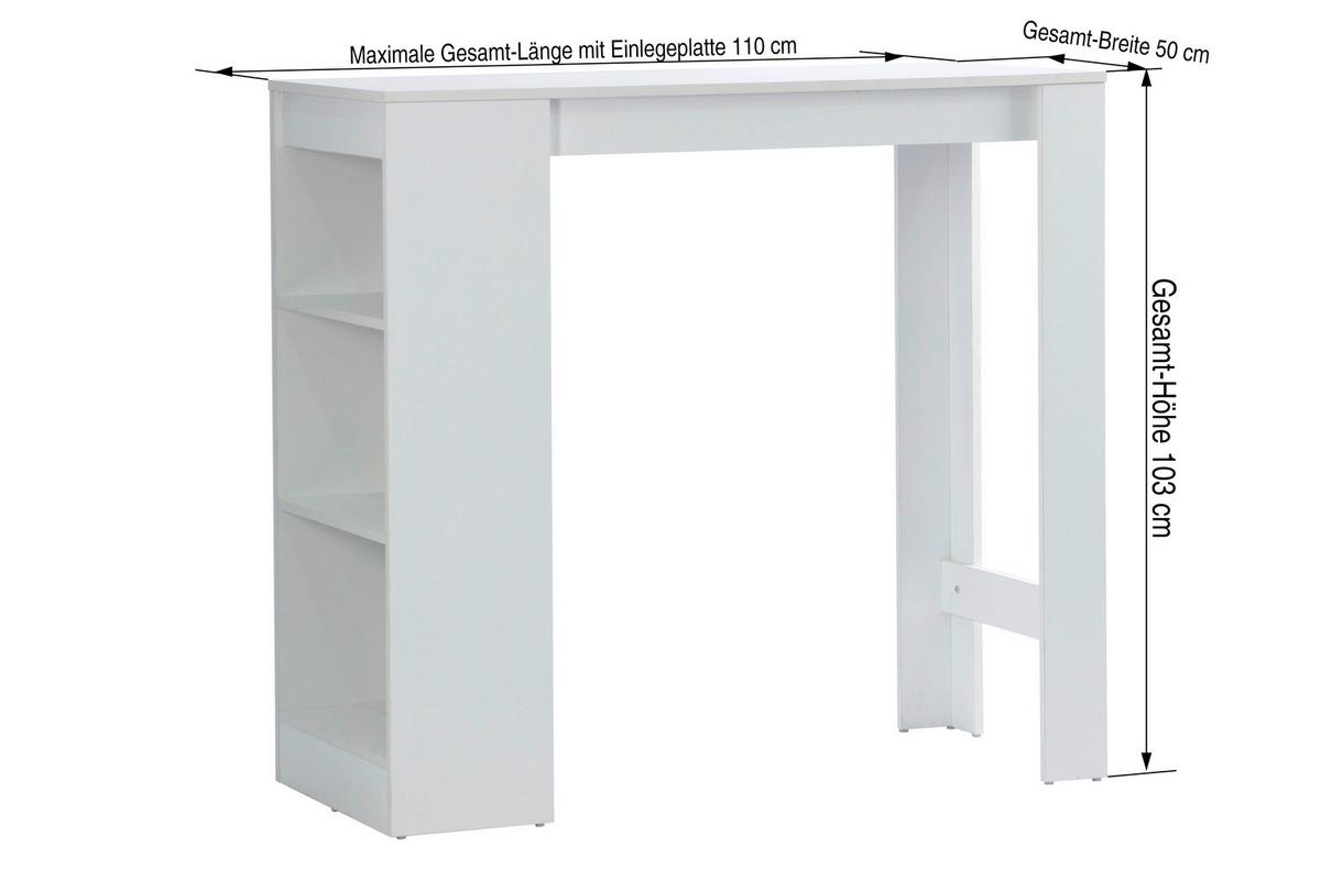 Bartisch Brest 110x103x50 Cm Melamin Weiß 3 Ablagen - Weiß, KONVENTIONELL, Holzwerkstoff (110/103/50cm)
