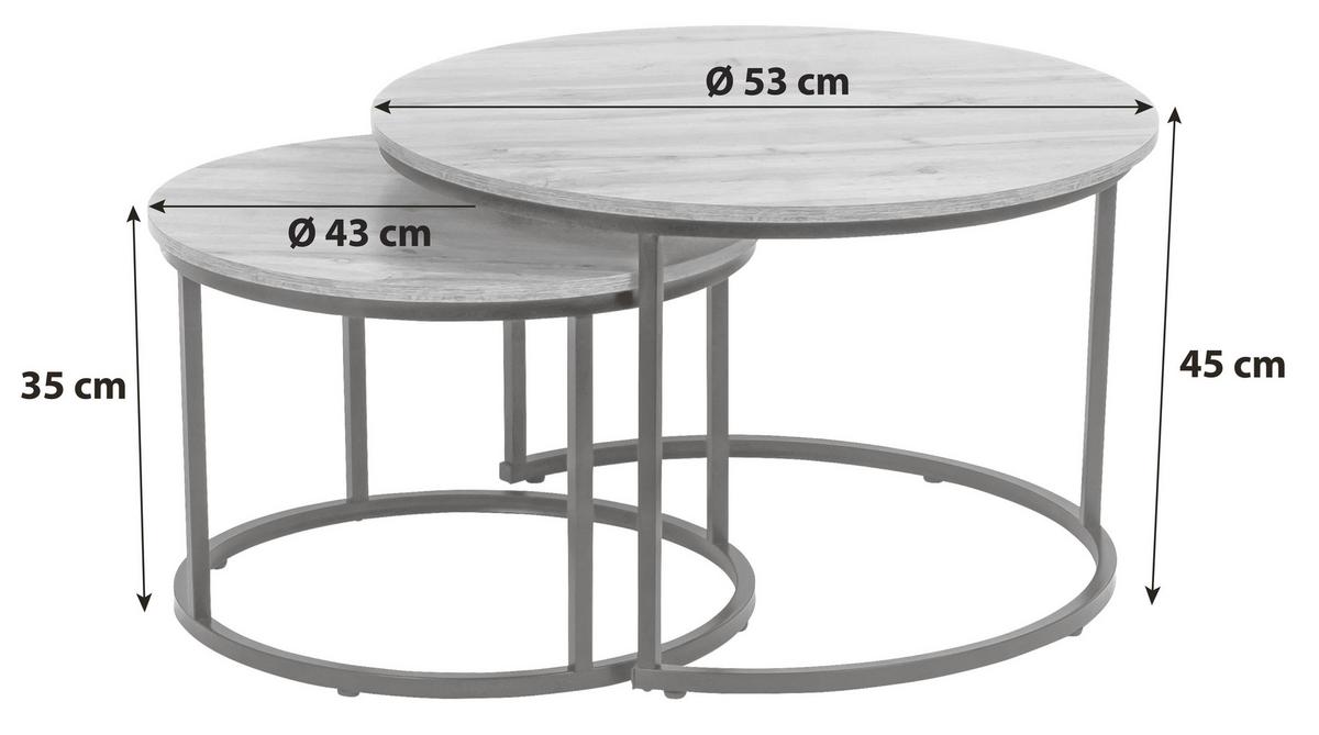 Beistelltisch 2-teilig Duo Eiche Artisan Dekor - Schwarz/Naturfarben, MODERN, Holzwerkstoff/Metall (53-43/45-35cm)