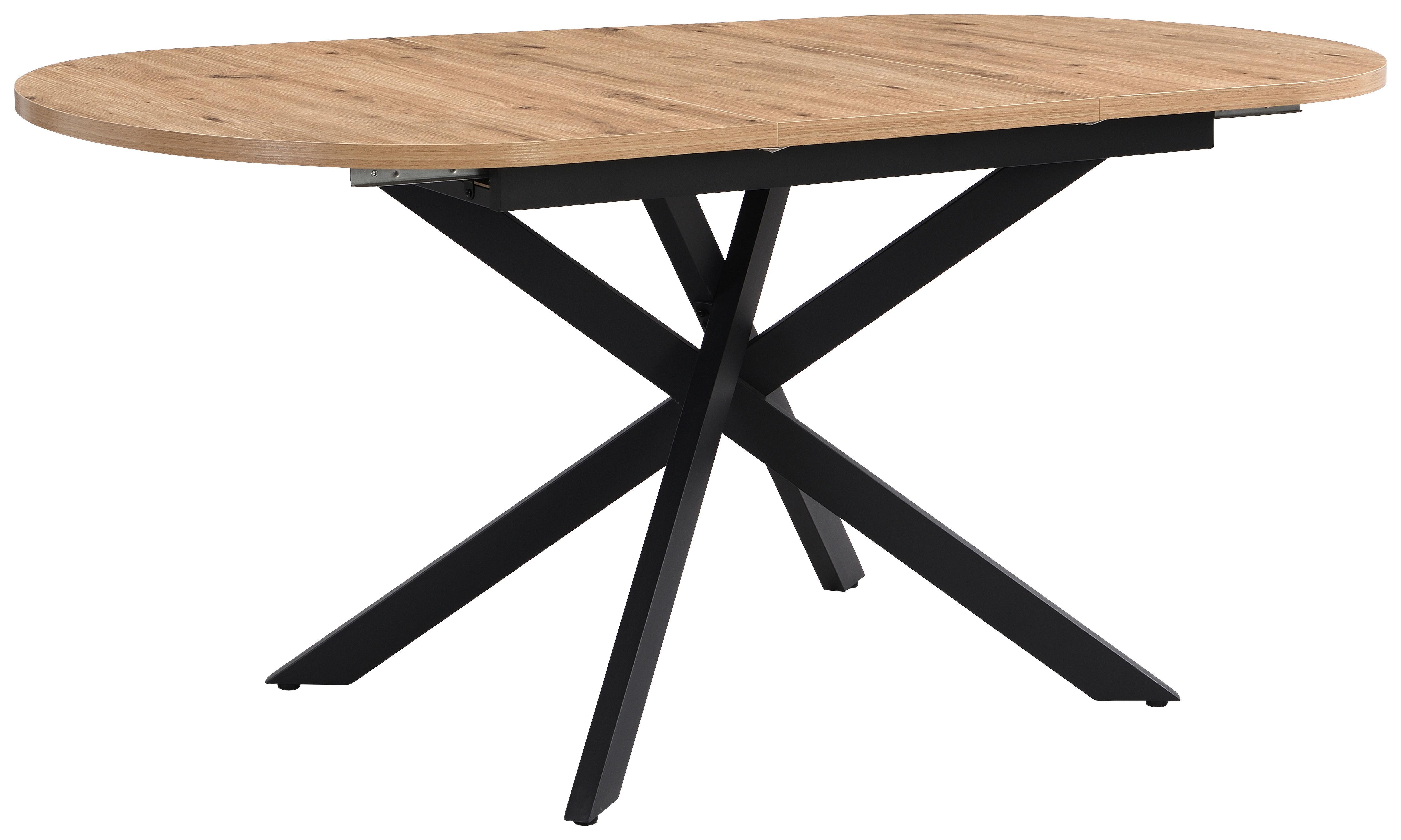 Esstisch Ausziehbar Ezra 120-160x90 Cm Wildeiche Dekor - Wildeiche/Schwarz, LIFESTYLE, Holzwerkstoff/Metall (120/75/90cm)