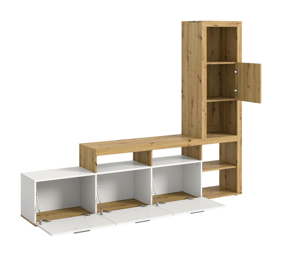 Obývacia stena JACKY - biela/dub artisan, Modern, kompozitné drevo/plast (230/184/37cm) - Mömax