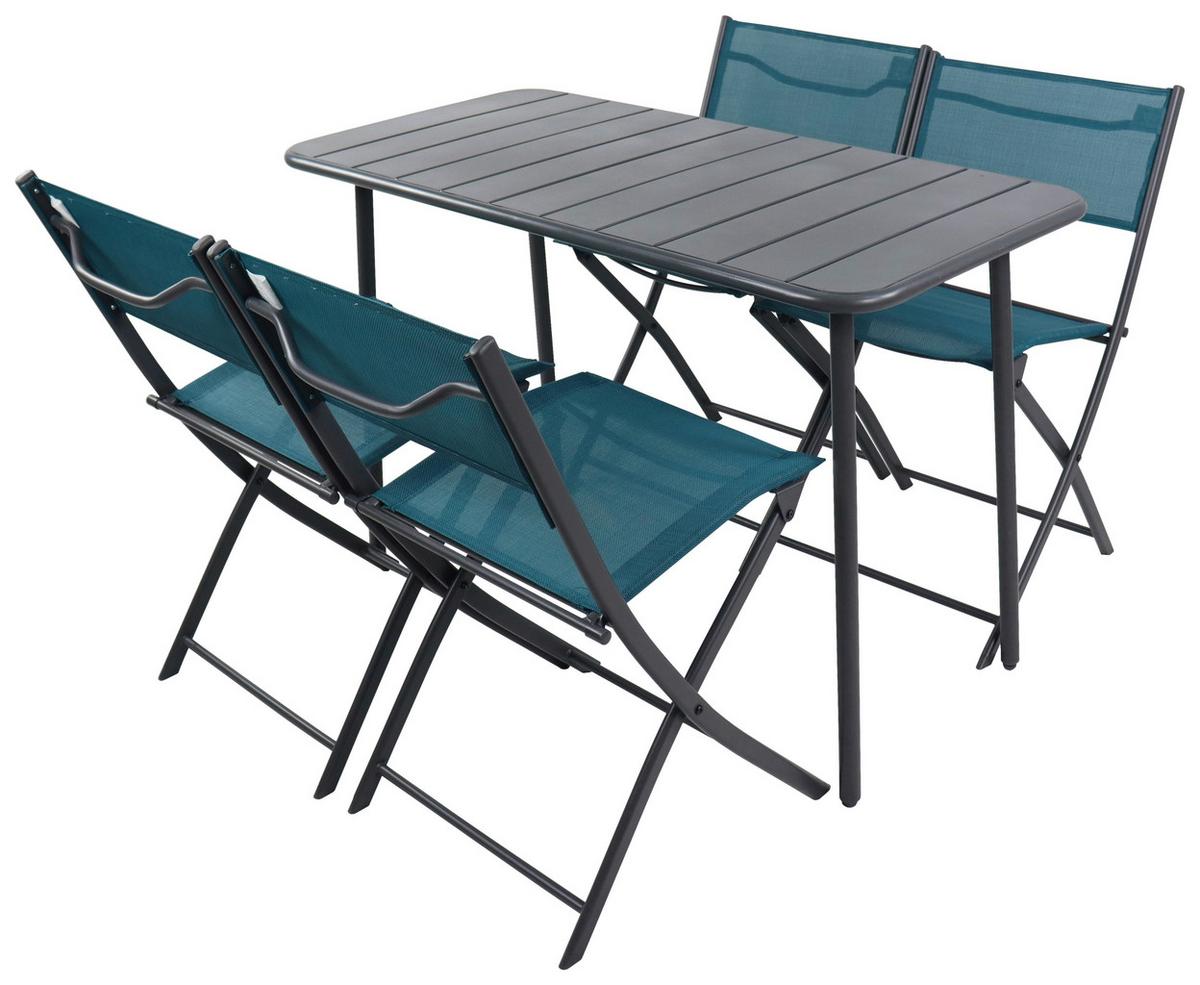 Gartenmöbel Set 5-Tlg. Sumila aus Metall/Kunststoff/Textil - Türkis/Schwarz, MODERN, Kunststoff/Textil - Ambia Garden