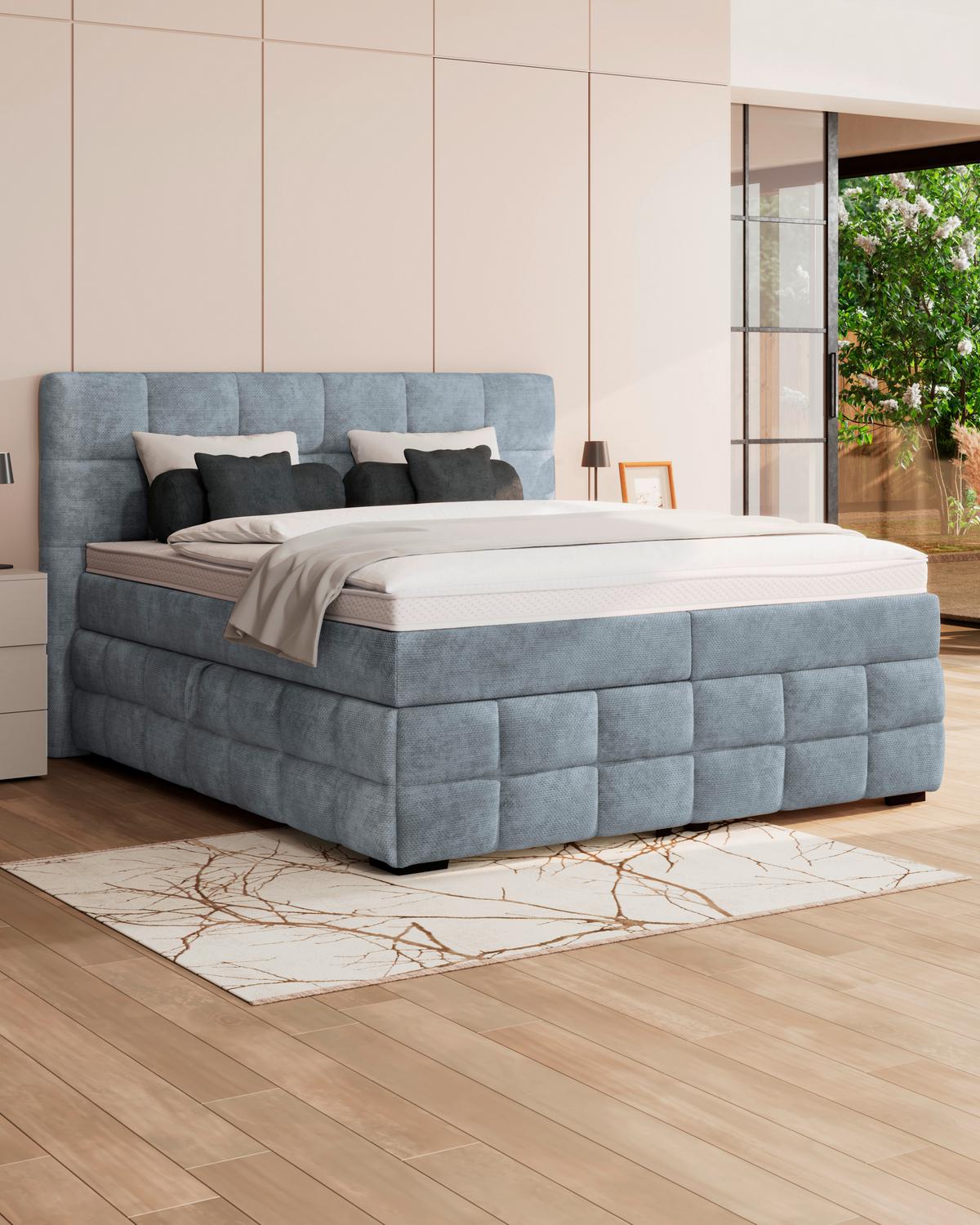 Čalouněná postel VEGA 180x200 cm, světle modrá - černá/světle modrá, Trend, dřevo/textil (180/200cm)